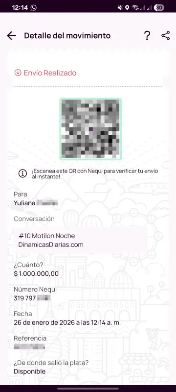 Comprobante de pago a un ganador