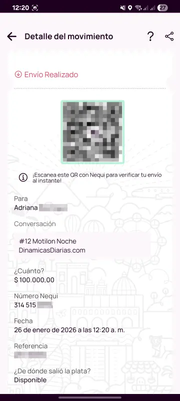 Comprobante de pago a un ganador