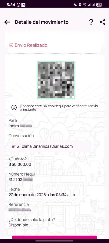 Comprobante de pago a un ganador
