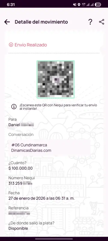 Comprobante de pago a un ganador