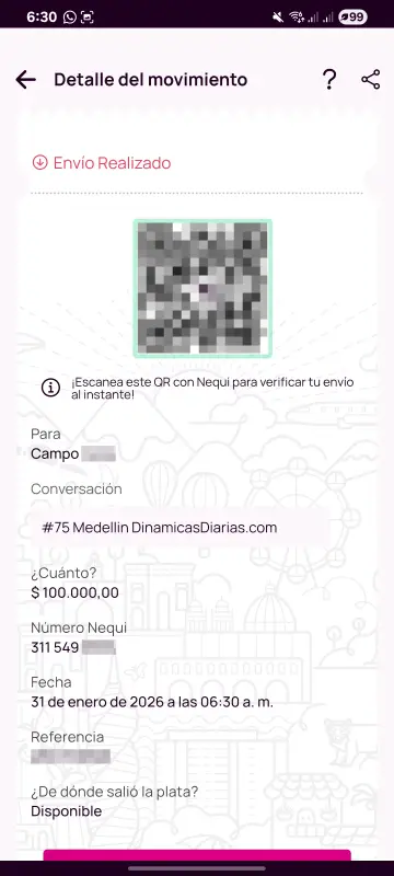 Comprobante de pago a un ganador