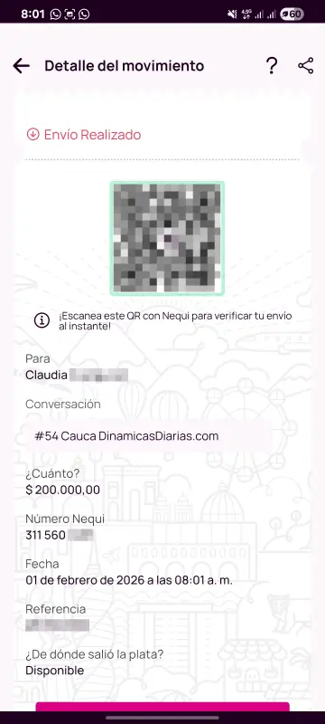Comprobante de pago a un ganador