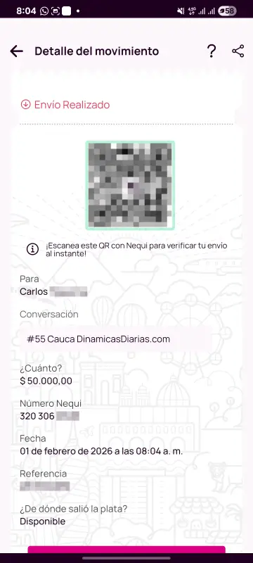 Comprobante de pago a un ganador