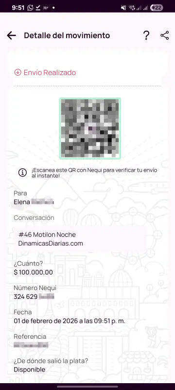 Comprobante de pago a un ganador