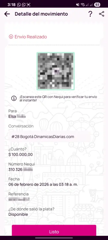 Comprobante de pago a un ganador