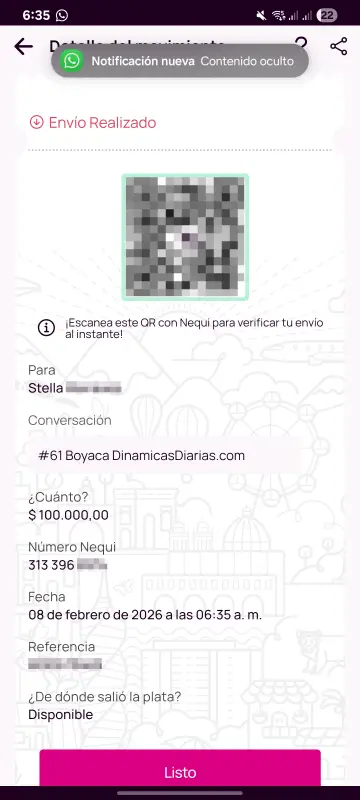 Comprobante de pago a un ganador