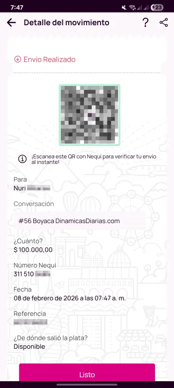 Comprobante de pago a un ganador