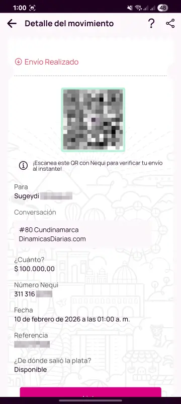 Comprobante de pago a un ganador
