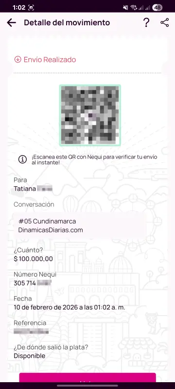 Comprobante de pago a un ganador