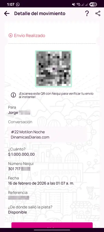 Comprobante de pago a un ganador