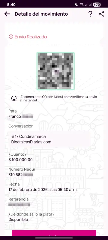 Comprobante de pago a un ganador
