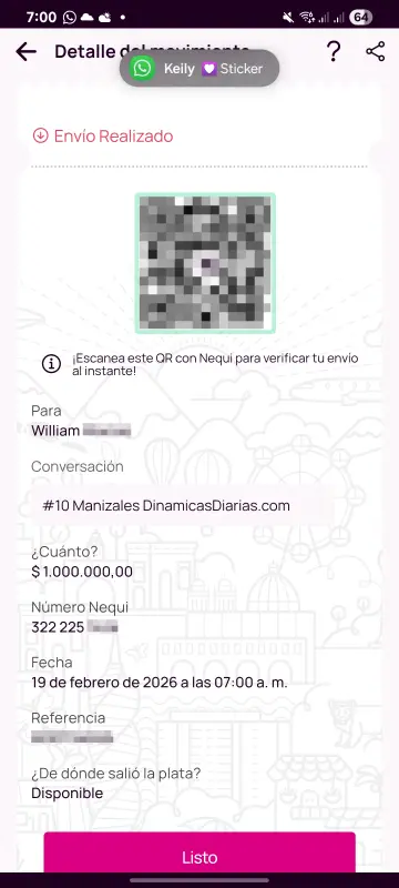 Comprobante de pago a un ganador