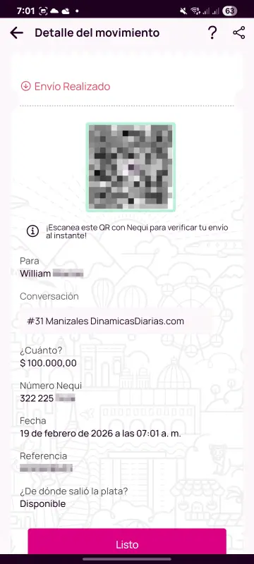 Comprobante de pago a un ganador
