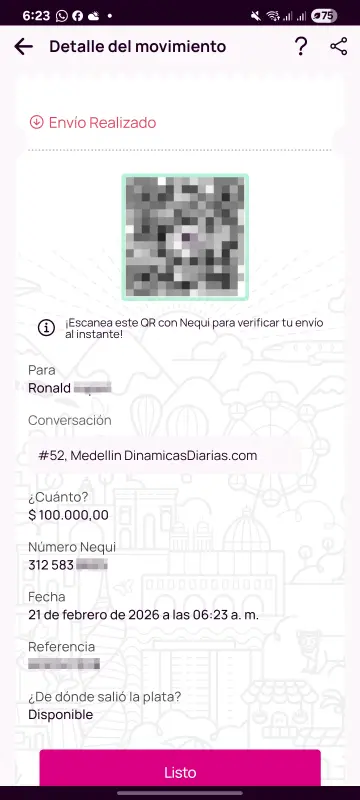 Comprobante de pago a un ganador