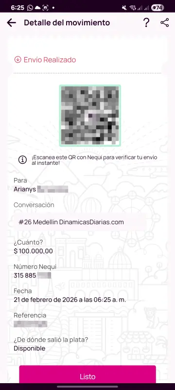 Comprobante de pago a un ganador