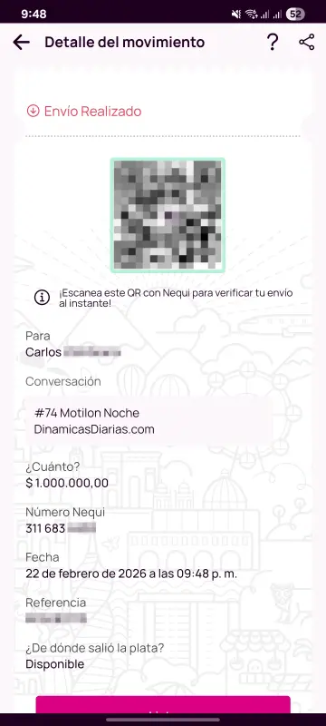 Comprobante de pago a un ganador