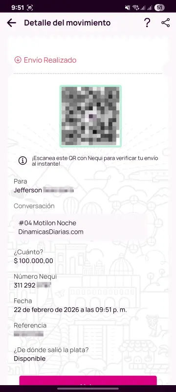 Comprobante de pago a un ganador