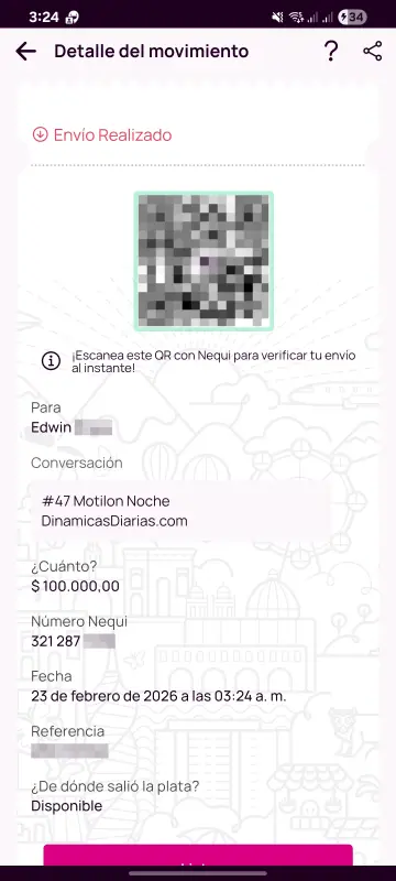 Comprobante de pago a un ganador