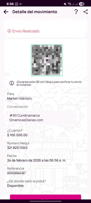 Comprobante de pago a un ganador