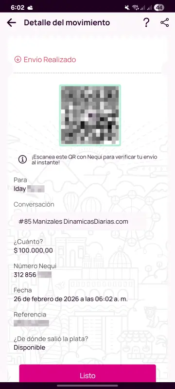 Comprobante de pago a un ganador