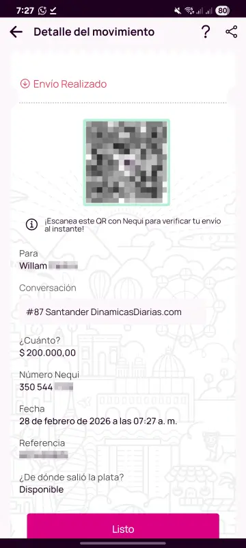 Comprobante de pago a un ganador
