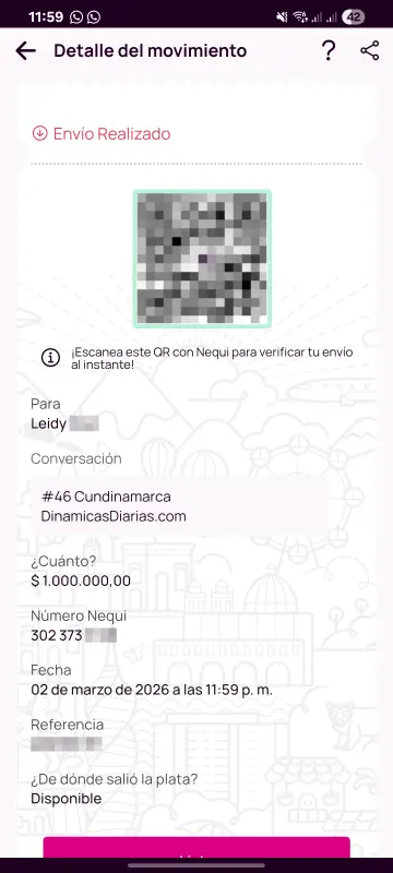 Comprobante de pago a un ganador