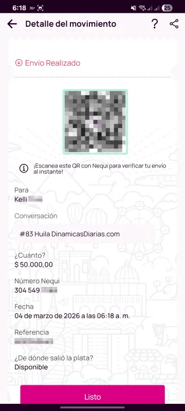 Comprobante de pago a un ganador