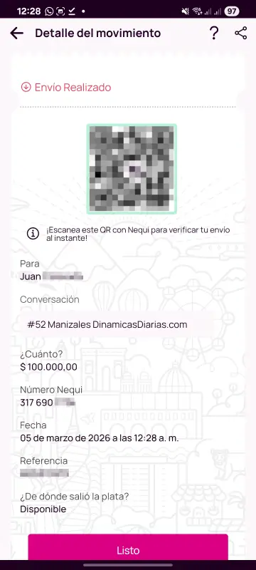 Comprobante de pago a un ganador