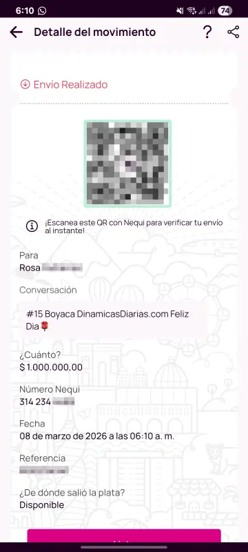 Comprobante de pago a un ganador