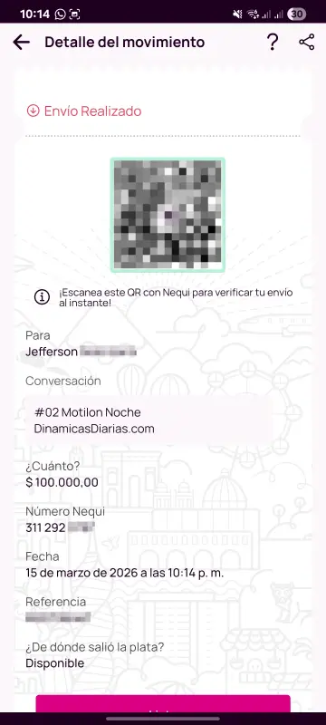 Comprobante de pago a un ganador