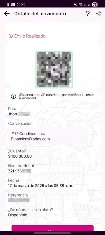 Comprobante de pago a un ganador