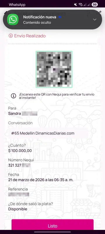 Comprobante de pago a un ganador