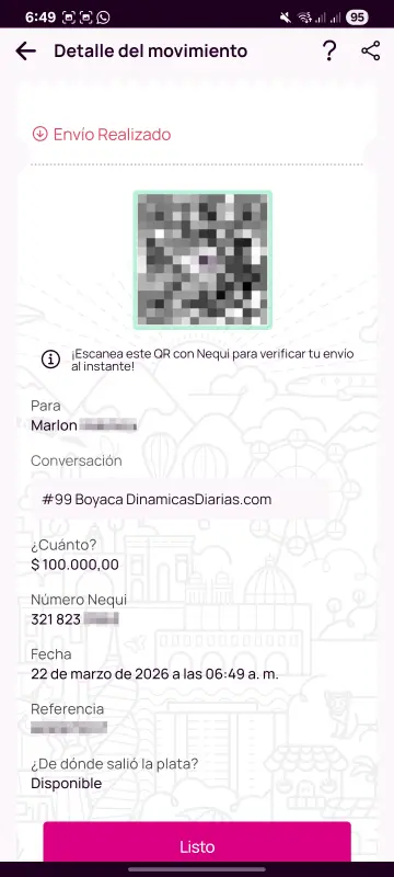 Comprobante de pago a un ganador