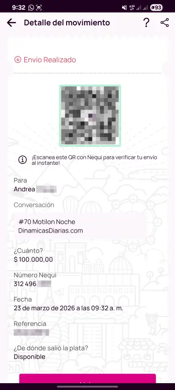 Comprobante de pago a un ganador