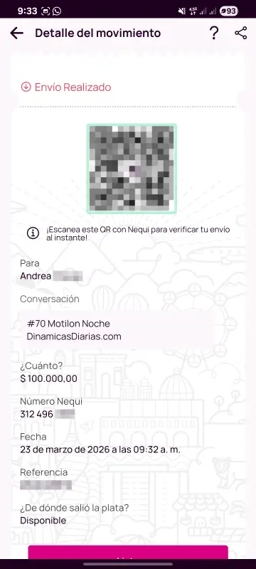 Comprobante de pago a un ganador