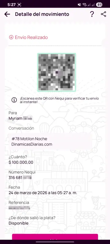 Comprobante de pago a un ganador