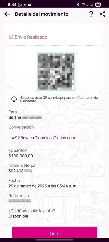 Comprobante de pago a un ganador