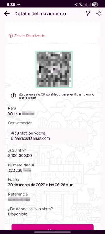 Comprobante de pago a un ganador