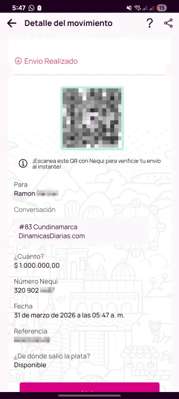 Comprobante de pago a un ganador