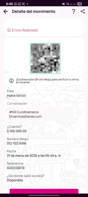 Comprobante de pago a un ganador