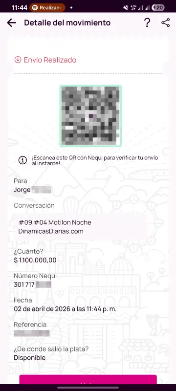Comprobante de pago a un ganador