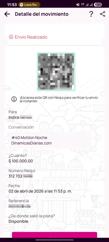 Comprobante de pago a un ganador