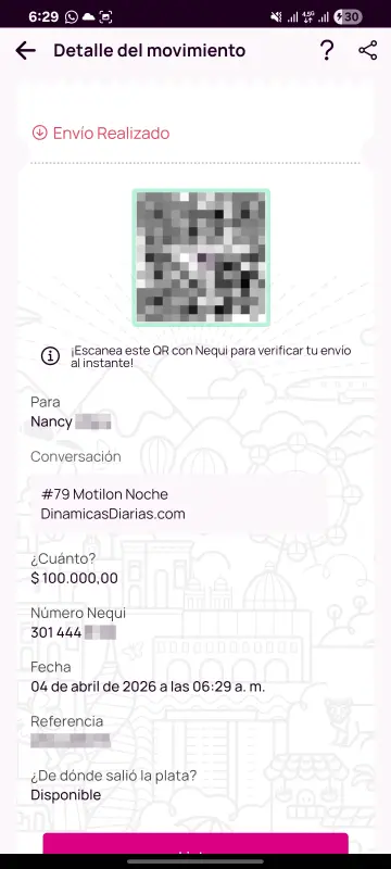 Comprobante de pago a un ganador