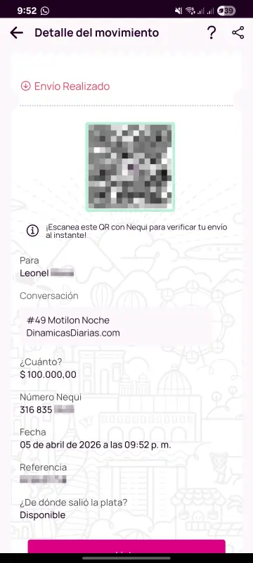 Comprobante de pago a un ganador