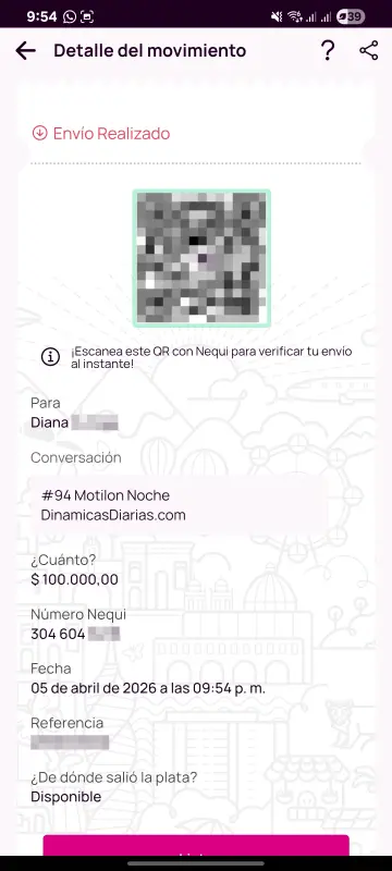 Comprobante de pago a un ganador