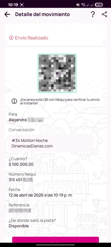 Comprobante de pago a un ganador