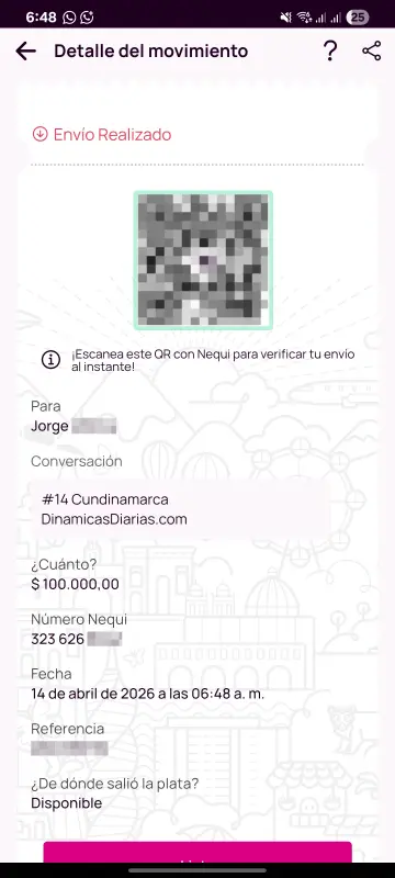 Comprobante de pago a un ganador