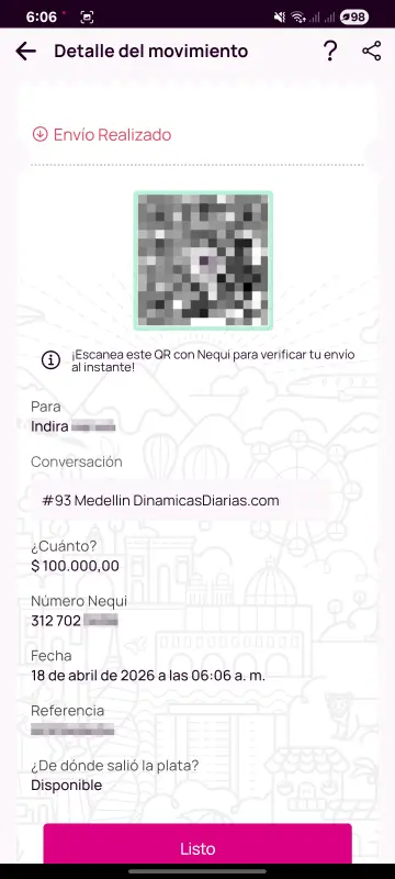 Comprobante de pago a un ganador