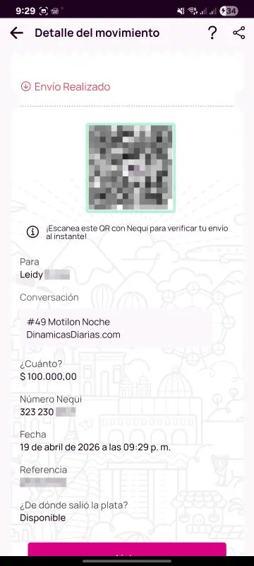 Comprobante de pago a un ganador