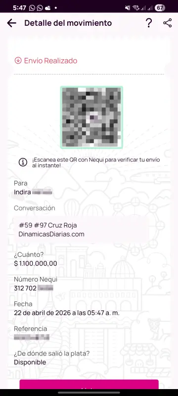 Comprobante de pago a un ganador